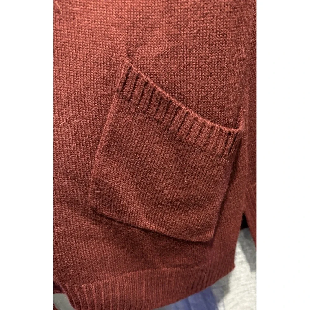 Kate & Mallory Cardigan Faux Leather/Ribbed LS Size Med. Open Sweater Cranberry